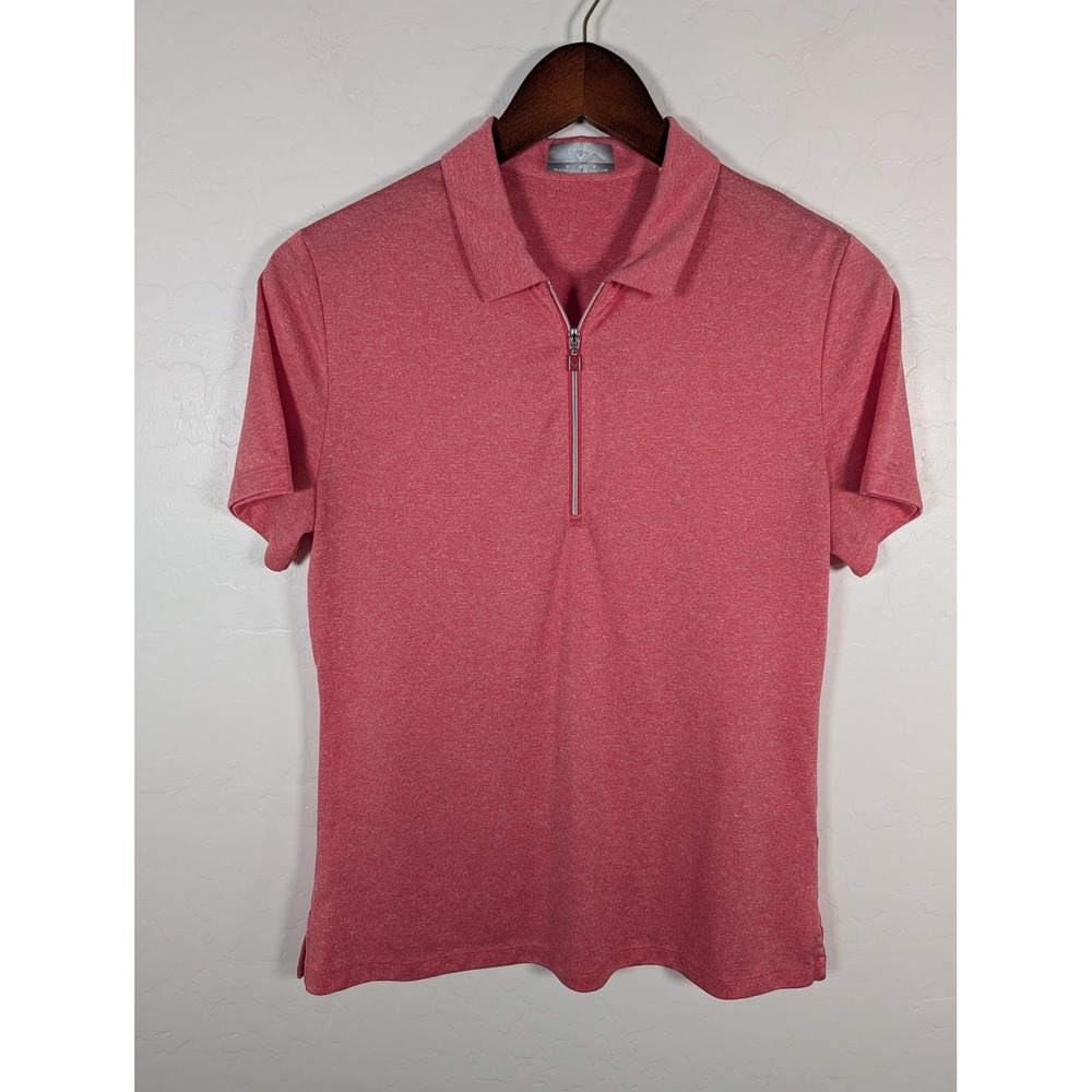 Callaway Polo Shirt Womens Medium‎ Pink Zip Up Golf Performance Short Sleeve Top